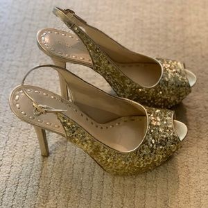 Gold sequin platform sandals